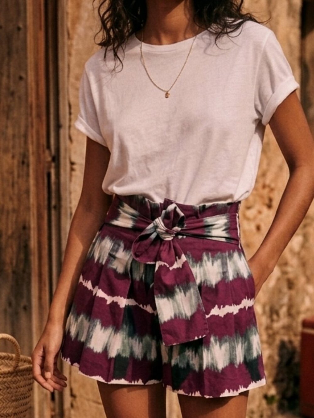 Sezane Tyson Purple Tie-Dye Cotton Shorts Size 6 (EU 38)